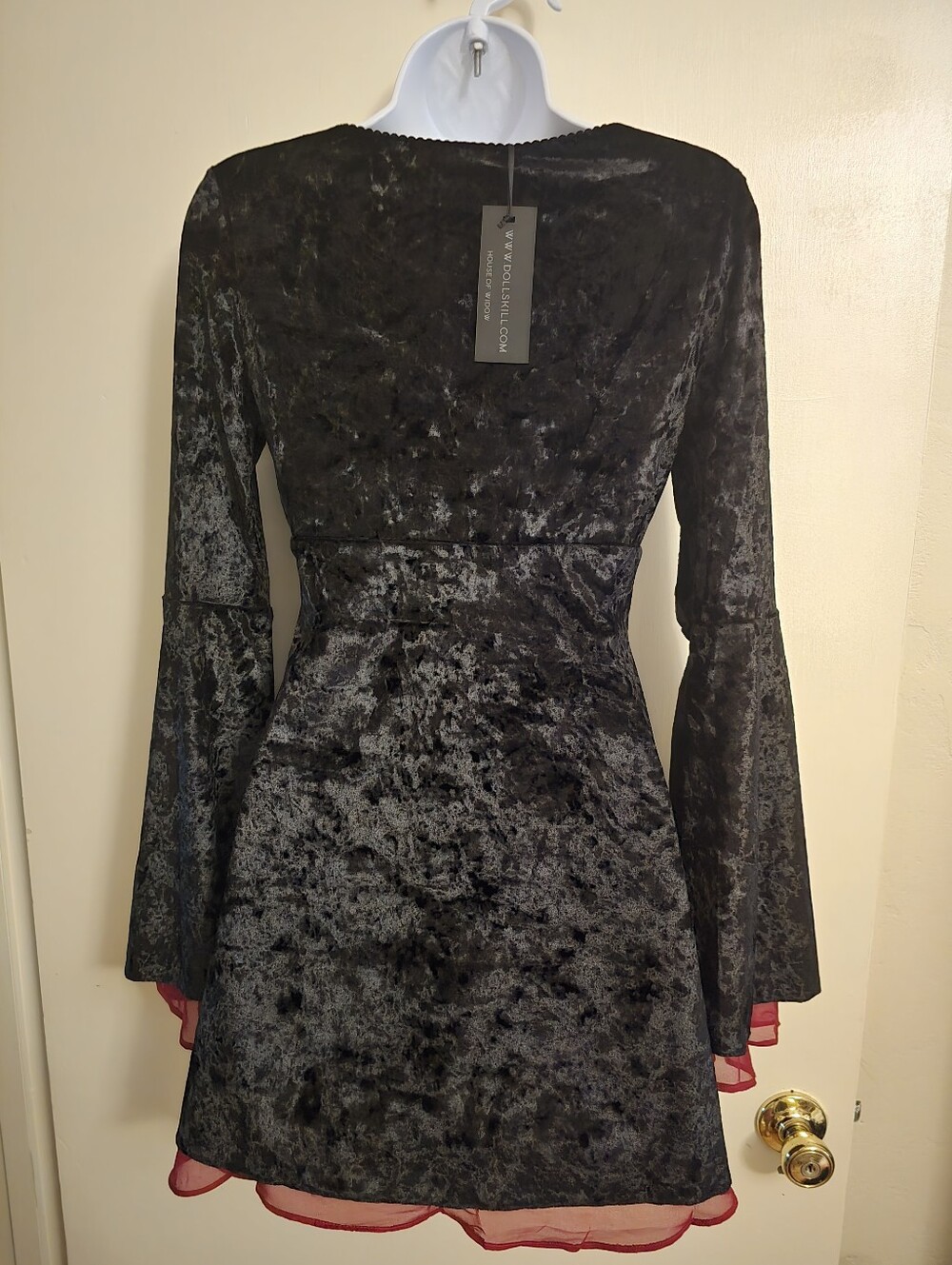 NWT Dolls Kill House of Widow Black Crushed Velvet Lace-Up Bell Sleeve Gothic S - Picture 7 of 8